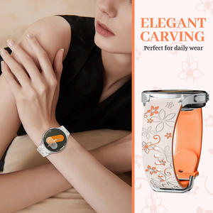 Bracelet de sport en silicone souple pour <span class=keywords><strong>Samsung</strong></span> Galaxy <span class=keywords><strong>Watch</strong></span> 4 <span class=keywords><strong>5</strong></span> 6 7 FE Bracelet sans couture en silicone à fleurs gravées - Product Image 2
