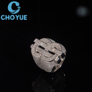 Custom Dollar Sign Lab Diamond <b>Ring</b> Solid Sterling <b>Silver</b> 925 Gold Plated <b>Cross</b> Lad Grown Diamond <b>Ring</b> Iced Out Hip Hop Jewelry - Product Image 4
