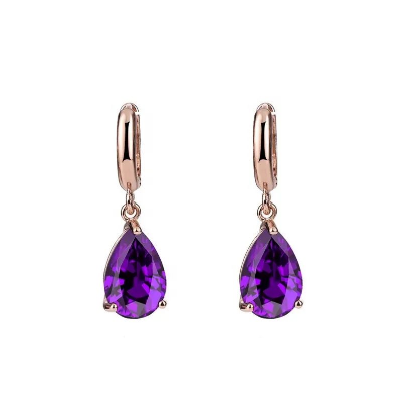 Amazo n Best Selling Diamond Amethyst Earrings Women Europe and America New Fashion Drop Shaped Purple Diamond Earrings Jewelry