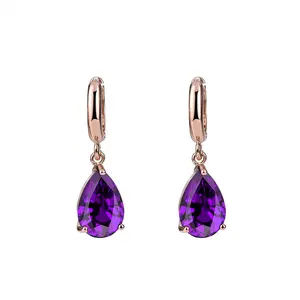 Amazo n Best Selling Diamond Amethyst Earrings Women Europe and America New Fashion Drop Shaped Purple Diamond Earrings Jewelry
