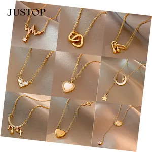 Fashion Women Jewelry Choker Pendant Charm Chain Necklace Gold Shiny Dainty Stainless Steel Necklace Necklace for Girls Jewelry