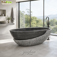 Baignoire en pierre naturelle grise de style européen, sculptée à la main, en marbre, baignoire de luxe pour la maison, la villa, l'hôtel, la salle de bain principale