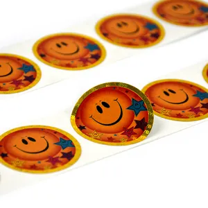 Özel baskılı altın Sticker kendinden yapışkanlı yuvarlak gülümseme etiketler