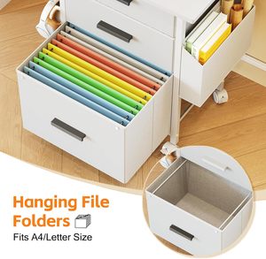 Armoire roulante blanche <span class=keywords><strong>avec</strong></span> <span class=keywords><strong>tiroirs</strong></span> en tissu, bureau extensible de 24 pouces. Conception <span class=keywords><strong>avec</strong></span> poche latérale, peut contenir des documents A4, sert de support pour imprimante. - Product Image 4