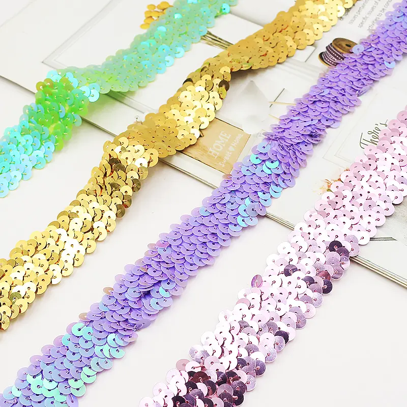 wholesale 26 colors sequins lace elastic sequins tape sequins ribbon for dancing dress