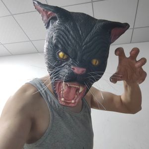 Máscara <span class=keywords><strong>de</strong></span> Látex <span class=keywords><strong>Realista</strong></span> <span class=keywords><strong>de</strong></span> <span class=keywords><strong>Gato</strong></span> Negro con Ojos Dorados, Nariz Rosa, Bigotes Largos y Dientes Afilados para Halloween, Cosplay y Fiestas <span class=keywords><strong>de</strong></span> Disfraces - Product Image 3