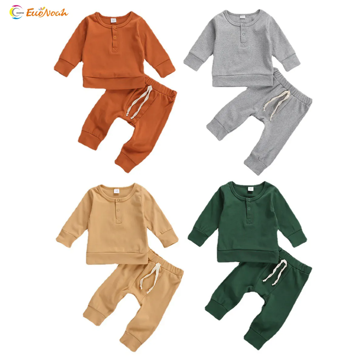 2022 children's clothing autumn pure color long sleeve jacket pants comfortable Baby clothes top pant set