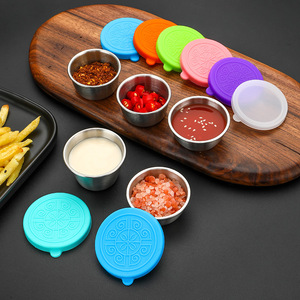 Plat à condiments en acier inoxydable 304 avec couvercle en silicone, récipient rond pour sauces, idéal pour les hôtels et les réceptions - Product Image 1