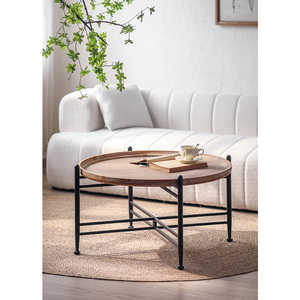 <span class=keywords><strong>Mesa</strong></span> de té <span class=keywords><strong>redonda</strong></span> de madera de granja rústica, diseño único, patas de hierro, sala de estar, centro, cama, mesita de noche, café - Product Image 4