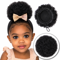 Chignon afro pour enfants, 4 pouces, bouclé crépu, moelleux, mat, en cheveux synthétiques résistants à la chaleur