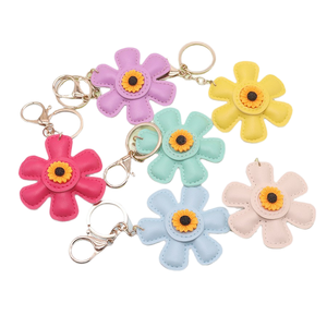 New Sunflower Tassels PU Leather Eco-Friendly Car Keychain Bag Pendant Women's Charms Luxury Keychains Designer Girl Gift - Product Image 1
