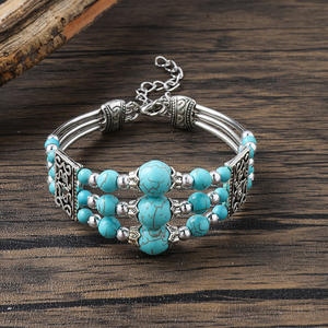 Usine <span class=keywords><strong>En</strong></span> <span class=keywords><strong>Gros</strong></span> Classique Rétro Bohème Tibétain Ethnique Main <span class=keywords><strong>Bijoux</strong></span> Perlé Turquoise Bracelet à Vendre - Product Image 1