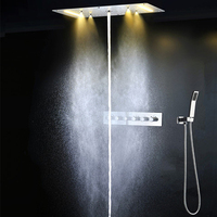Salle de bain Système de douche thermostatique Plafond LED Ensemble de douche 380x700MM Pluie Cascade Massage Grand Pomme de douche Kit de robinets
