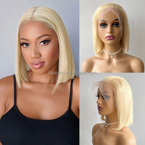 Perruque en cheveux humains lisses de type bob avec dentelle frontale 13x4, couleur platine <span class=keywords><strong>blonde</strong></span> 613, double trame, pour femmes européennes et américaines, usage quotidien - Product Image 5