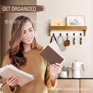 Wooden Wall Mounted Storage Rack With Hooks <b>Key</b> Holder Entryway <b>Organizer</b> Rectangle Shape Customizable Color And Size - Product Image 3