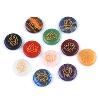 Rond Gravé Lotus Inquiétude Pouce Pierre Roche Quartz Agate Énergie Chakra Méditation Guérison Cristal Yoga