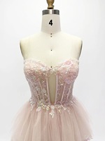 Robe de bal courte Ocstrade rose poudré sans bretelles, corset, sequins, dentelle, tulle à volants, mini, pour soirée de remise de diplôme, cocktail, élégante et formelle
