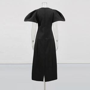 Robe longue décontractée pour femme OUDINA, nouvelle robe à col rond, manches bouffantes, élégante, brodée de fleurs - Product Image 4