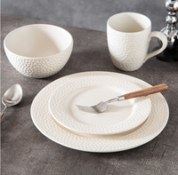 Services de table en céramique blanche texturée martelée, ensemble moderne d'assiettes, de bols et de tasses en porcelaine pour la maison et la restauration