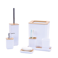 Ensemble d'accessoires de salle de bain en plastique BX 6 pièces avec porte-brosse à dents, poubelle, gobelet, distributeur de savon, porte-brosse de toilette