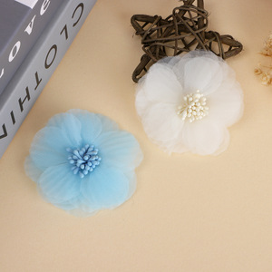 Accessoires pour cheveux en organza, fleurs en tissu faites à la main de 6 cm pour mariage, pinces à cheveux DIY, couronnes, guirlandes, diadèmes - Product Image 4