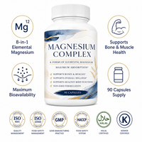 Capsules végétariennes de complexe de magnésium à marque privée – 8 formes de magnésium élémentaire, sans OGM, haute absorption, soutien osseux pour adultes