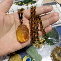 PFT Manjushri Bodhisattva Anhänger Grüne Tara Blauer Medizin-Buddha Charm Unisex Glas Bambus-Kette Halskette Gelber Reichtum