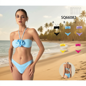 Costume da bagno intero HDJ con controllo pancia, tinta unita, bikini incrociato con fiore 3D, per donna, taglie 42 44 46 48 - Product Image 3