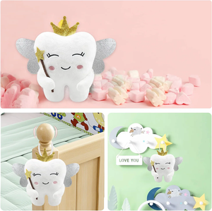 Fata dei Denti Bianca 3481 con Tasca, Ali Lucide, Cuscino Ricamato, Bambola in Velluto Cristallo, Giocattolo di Peluche Souvenir per Bambini - Product Image 4
