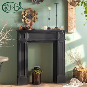 American Style Console Table Wood <b>Black</b> Manual Spray <b>Paint</b> Entryway Foyer Living Room Decor <b>Fireplace</b> Shelf - Product Image 1