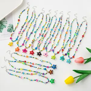 Cartoon Summer Colorful Beaded Children's Fun Smiling Face Pendant Necklace Cute Children's Beaded Necklace Wholesale