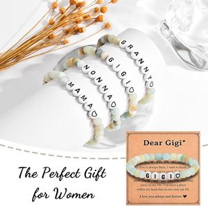 Nuovo Braccialetto Trendy da Donna in Plastica con Perline Naturali da 6mm e Lettere, Fatto a Mano, con Carta Regalo, <span class=keywords><strong>Gioielli</strong></span> all'Ingrosso - Product Image 4