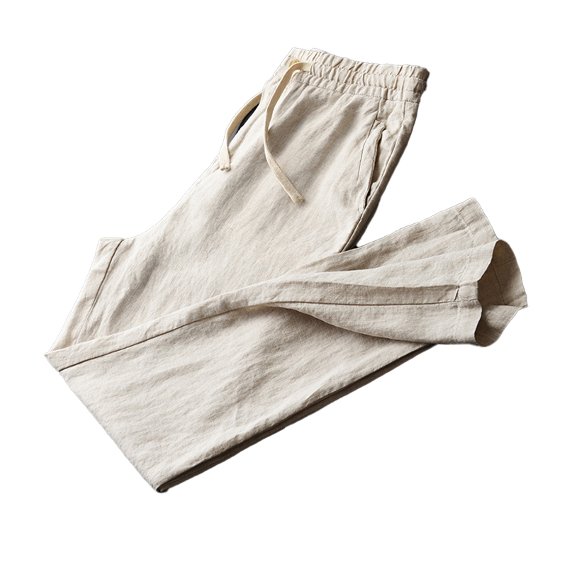 Linen Clothing Customized Man Casual Lightweight Linen Trousers Elastic Waist Straight Leg Men 100% Linen Pants