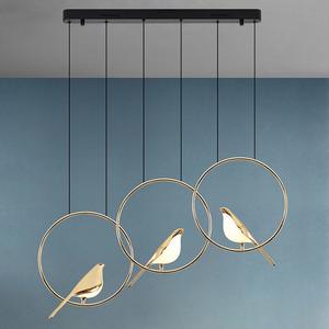 Lustre suspendu moderne minimaliste de style nordique avec motif d'oiseau, créatif, pour salle à manger, chambre, salon, finition dorée LED - Product Image 4