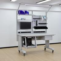 Banco de Trabajo Modular Eléctrico ESD DETALL para Ensamblaje de PCB con Sistema de Conexión a Tierra y Superficie Laminada ESD, y Accesorios Modulares