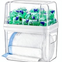 Distributeur de sacs poubelles 3-en-1 en plastique, conteneur pour dosettes de lessive et organisateur de tablettes nettoyantes pour armoire de cuisine et buanderie
