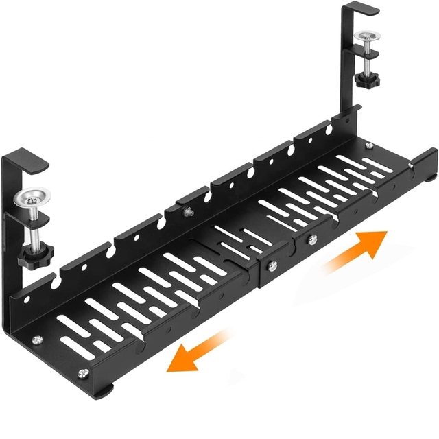Under Desk Cable Cord Management Tray Retractable Clamp Mounted Wires Organizer Storage Rack for Office Desk