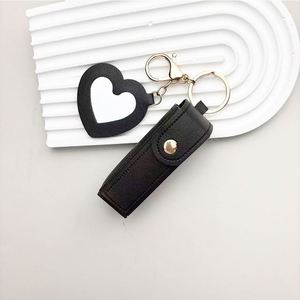 <b>Custom</b> Logo Portable Leather <b>Lipstick</b> Bag Makeup Pouch Lip Balm Bag Keychain Holder <b>Lipsticks</b> Protective Cover with Mirror - Product Image 1