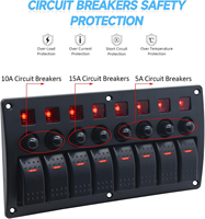 Panel de interruptores basculantes de 8 posiciones para salpicadero, impermeable, con interruptor de palanca de 5 pines, luz LED azul y botón pulsador negro