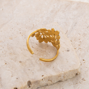 Leaf Pattern Stainless Steel <b>Open</b> <b>Ring</b> 18K Gold Plated Unisex Fashion Jewelry Gift For Summer - Product Image 4