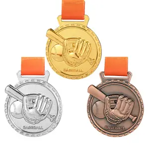 Qiuyan Culture Wholesale LOW MOQ Medalla de béisbol Premio 3D Medallones Competencia deportiva Medallas en blanco Insignia de béisbol con cinta