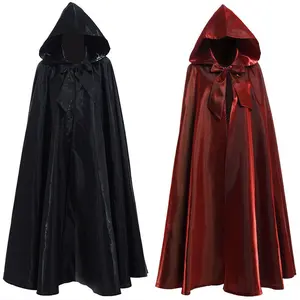 2022 Halloween Party Cosplay Woman Men Adult Long Hero Witchcraft Robe Hood Cloak Cosplay Satin Red Medieval Cloak