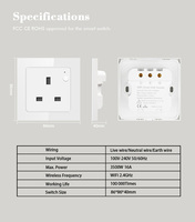 Prise intelligente Wifi XZJ Tuya, prise murale universelle UK 240V 16A en verre trempé IP44 avec matériau plastique