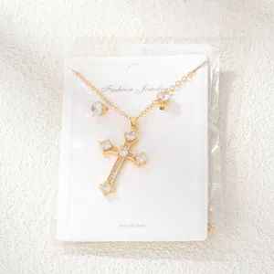 CDD 2024 Classic Zirconia Cross Pendant Necklace Stud Earrings For Women Men CZ Crystal Jewelry Set