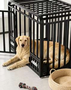 Gabbie per Cani Extra Large per Interni ed Esterni, Chiusura a Bottone, Tubi Spessi, Rete Saldata, Separazione Toilette, per Cani da Caccia e Gatti - Product Image 6