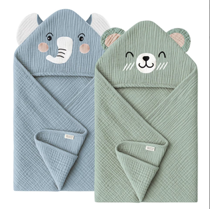 Serviette <span class=keywords><strong>de</strong></span> <span class=keywords><strong>Bain</strong></span> à Capuche Personnalisée 100% <span class=keywords><strong>Coton</strong></span> <span class=keywords><strong>Gaze</strong></span> 80x80cm Douce et Absorbante avec Oreilles d'Animaux pour Nouveau-né, Bébé, Tout-petit OEM ODM - Product Image 2