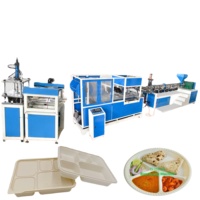 Machine de thermoformage automatique pour la fabrication de barquettes à repas compartimentées, compatibles avec les emballages alimentaires, à base d'amidon de maïs biodégradable
