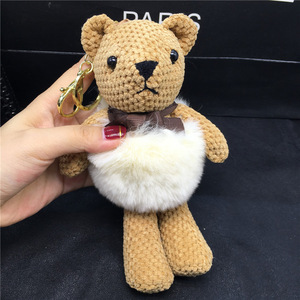 Pendentif porte-clés <span class=keywords><strong>ours</strong></span> en peluche doux avec pompons et nœud, breloque pour sac, pour femme - Product Image 4