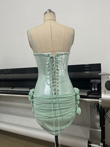 <span class=keywords><strong>Robe</strong></span> crayon illusion en cachemire scintillante et sexy, longueur mi-longue, avec bretelles spaghetti, <span class=keywords><strong>dos</strong></span> <span class=keywords><strong>nu</strong></span>, nœud fleuri - Product Image 2