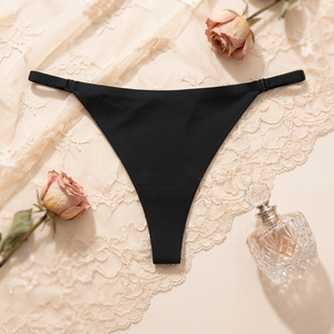 Low Rise <b>Seamless</b> T-Back <b>Thong</b> with Gold Metal Rings Solid Color Thin Strap Women's Underwear Ice Silk Sexy Panties OEM ODM - Product Image 1